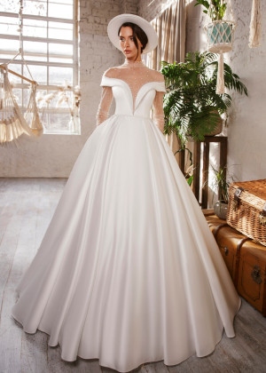 Pearl Beaded Ivory Satin Royal Wedding Dress Pearl Beaded Ivory Satin Royal Wedding Dress